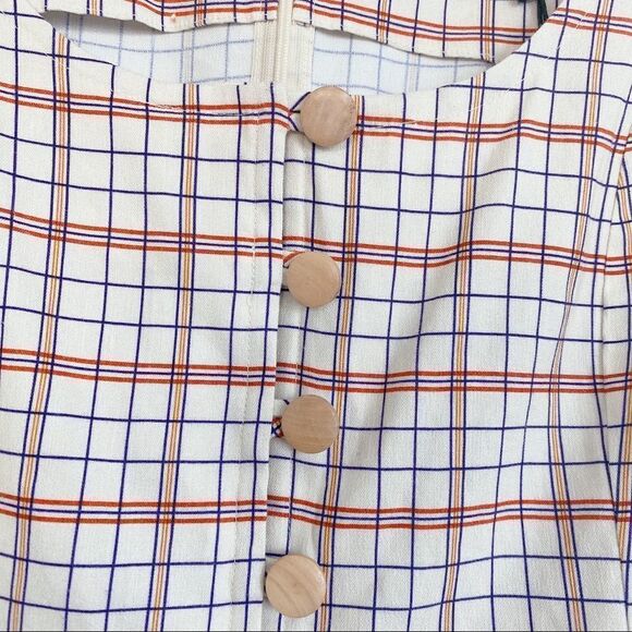 Nicholas Linen blend Button Front Check Mini Dress - Picture 8 of 12